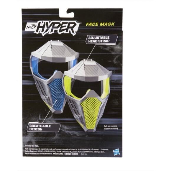 Nerf Hyper Face Mask Green Breathable Design Adjustable Head Strap Hasbro 14+ - Picture 3 of 3